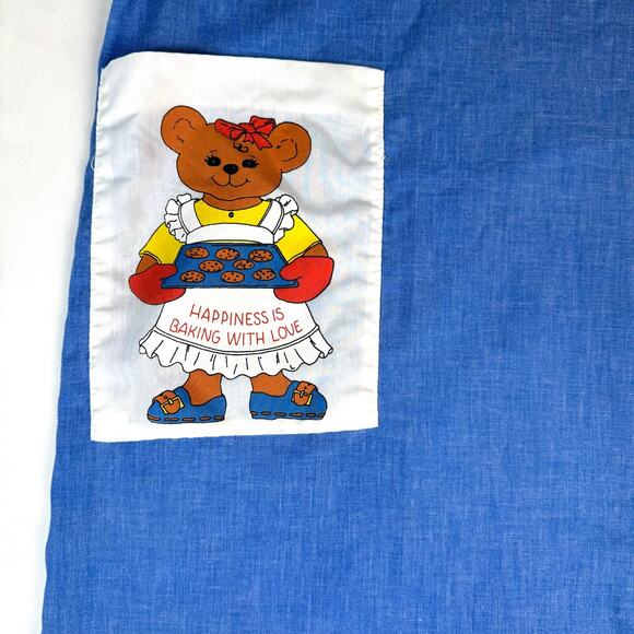 Vintage 80s Wrap Snap Housecoat Dress MuMu Blue Teddy Bear XL Loungewear - Picture 2 of 7